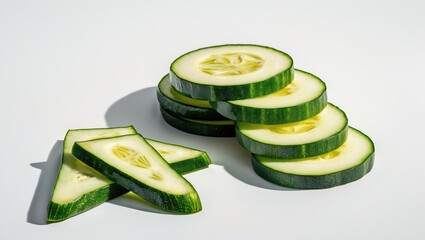 Zucchini slices displayed on a plain white background