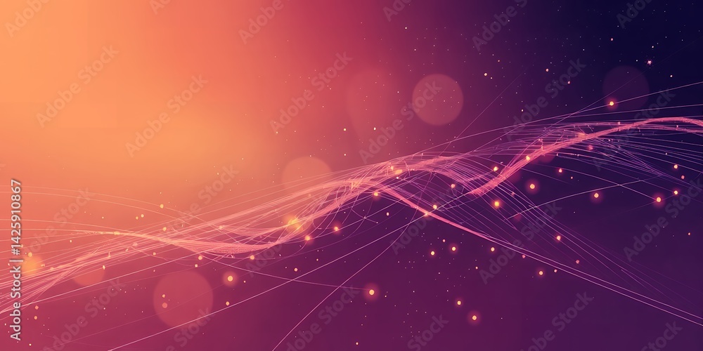Poster abstract background featuring flowing lines and glowing particles on a gradient backdrop