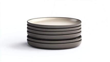 Stack of round plates, light beige inner rim, dark gray outer rim