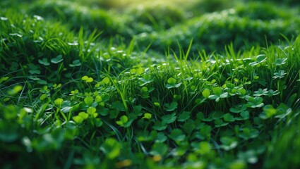 Detailed green grass and clover leaf texture background