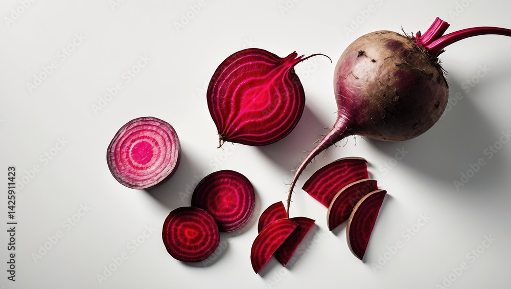 Poster fresh sliced beetroot isolated on white background with clipping path