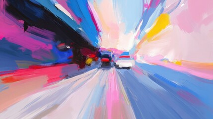 Fototapeta premium Abstracted cars blur into highway speed
