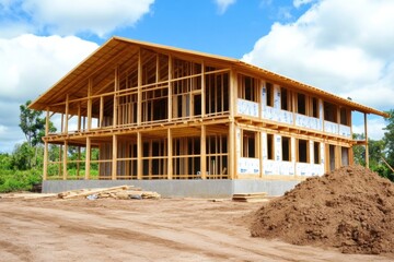 Private Country House Construction in Suburban Area - New Home Development Created with Building Plans