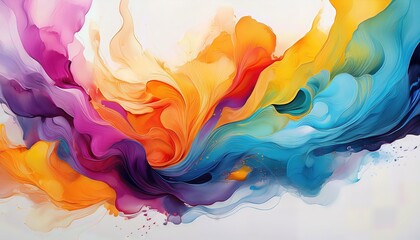 Vibrant Ink Artistry A Kaleidoscope of Colors Explodes on a White Canvas, Showcasing the Unmatched Beauty and Expressive Power of Artistic Brushstrokes.
