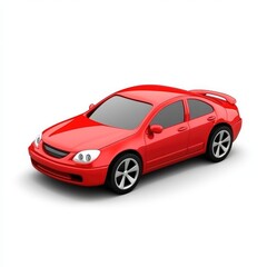 Fototapeta premium A glossy red toy car against a plain white background.