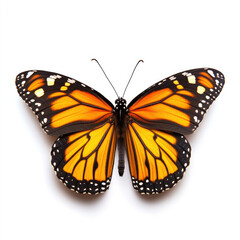 Fototapeta premium Monarch butterfly with vibrant orange wings displaying intricate patterns on white background