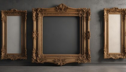 Empty ornate frames collage mockup, textured background, display, style