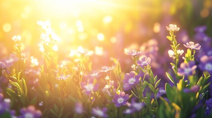 Fototapeta premium Sunset glow on vibrant purple wildflowers