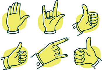 A Vector Set of Minimal Modern Hand Gestures and Linear Icons for Social Media Stickers, Posters, and Print Design Templates