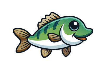  cute fishing sport bass fish. isolated cartoon animal illustration
