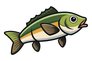 cute fishing sport bass fish. isolated cartoon animal illustration