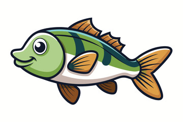  cute fishing sport bass fish. isolated cartoon animal illustration
