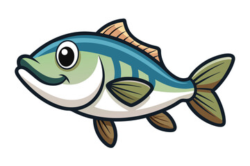  cute fishing sport bass fish. isolated cartoon animal illustration