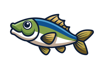  cute fishing sport bass fish. isolated cartoon animal illustration