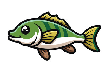  cute fishing sport bass fish. isolated cartoon animal illustration