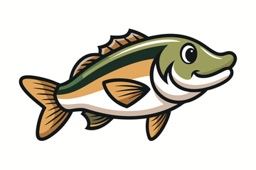  cute fishing sport bass fish. isolated cartoon animal illustration