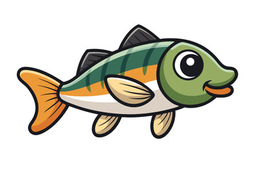  cute fishing sport bass fish. isolated cartoon animal illustration