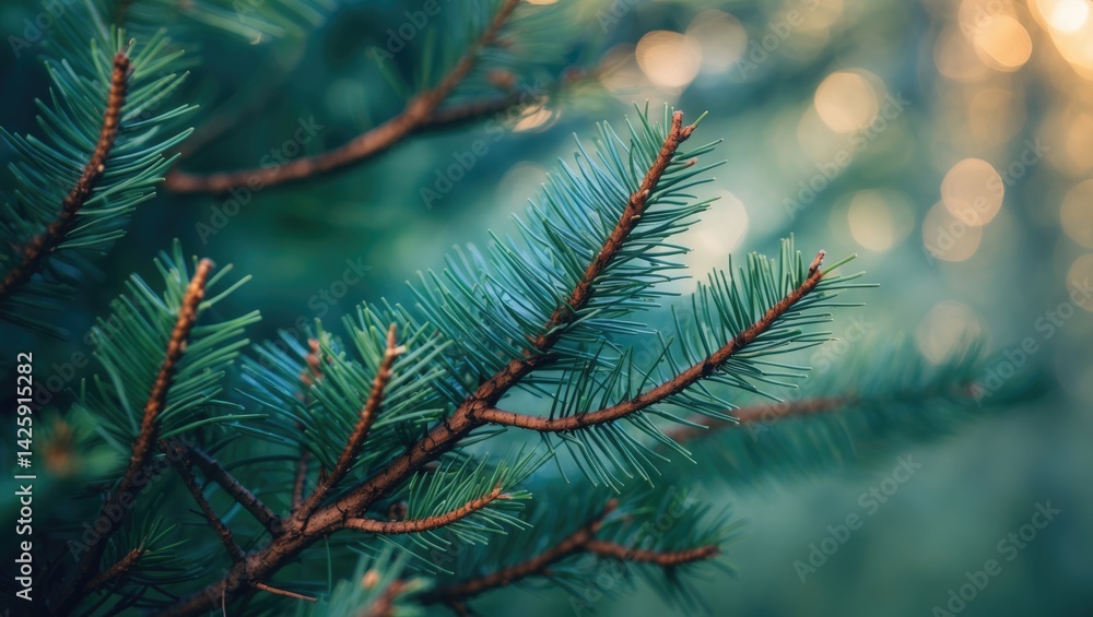 Poster close-up of fir tree branch for wallpaper design with macro focus