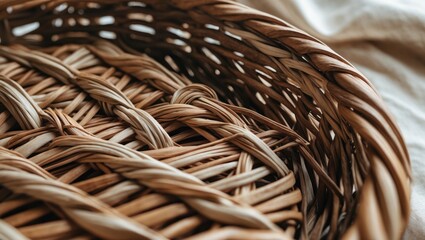 Detailed close-up of woven wicker basket texture