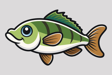  cute fishing sport bass fish. isolated cartoon animal illustration