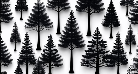 Fototapeta premium black trees vector 3d abstract pattern art design on plain white background illustration