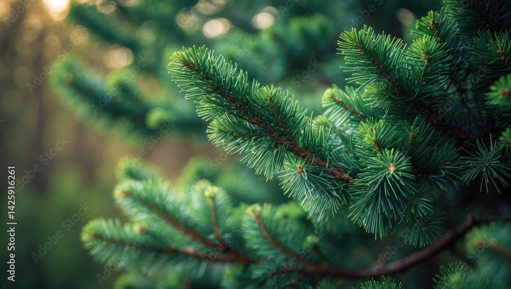 Poster close-up of fir tree branch with winter-themed background and abstract texture