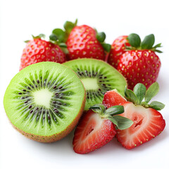 Fresh kiwi and strawberries isolated on white background