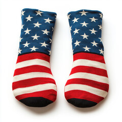 Obraz premium Colorful patriotic socks featuring stars and stripes pattern on white background