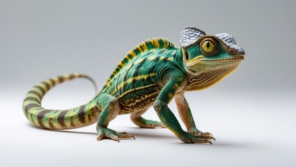 Obraz premium Isolated white bearded pygmy chameleon in studio shot
