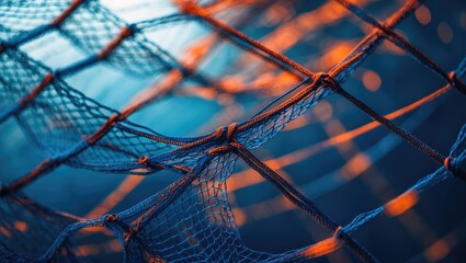 Dynamic detail of abstract airy net and light rays against background. Beautiful mesh of toned fibers on rasterized texture in shadow. Artistic grid suitable for technology, research, or science.