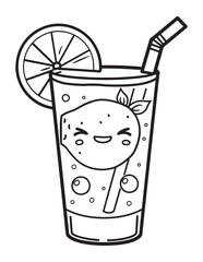 Kawaii Milkshake Coloring Page with Happy Face