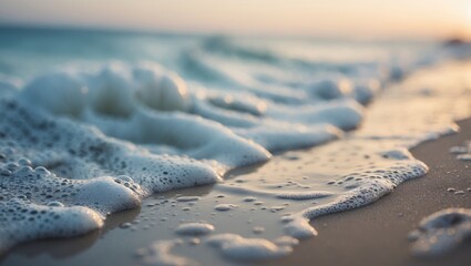 Obraz premium Close-up of sea foam and damp sand with botanical selective focus