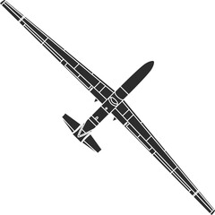 Unmanned aerial vehicle for strategic purposes RQ-4 Global Hawk icon top view isolated in black.