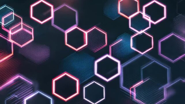 Digital neon hex grid, futuristic network visualization