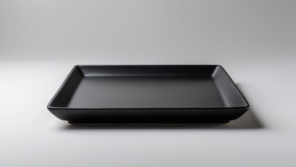 Empty rectangular black ceramic plate isolated on background with clipping path, side view