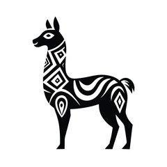 stylized llama silhouette tribal patterns black