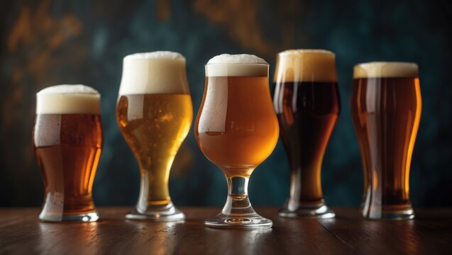 Five beer styles featuring a goblet in the foreground