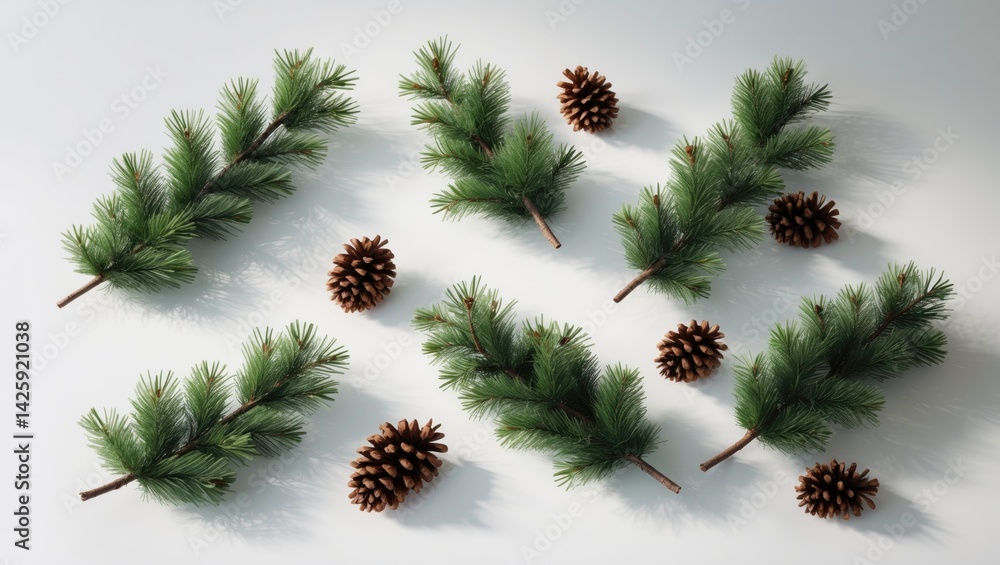 Poster fir tree branch featuring cones isolated on a background