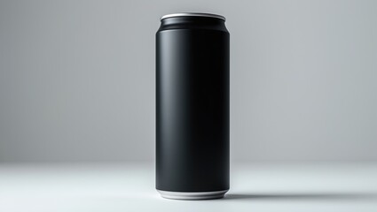 Black aluminum energy drink can on white background