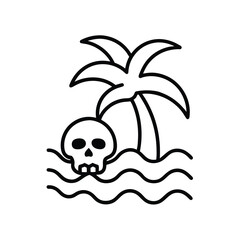 stylized skull palm tree ocean waves tropical