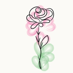 Elegant Watercolor Flower Line Art Design Pink Green