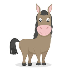 Cute horse on white background. Vector illustration in flat style, cartoon character.
