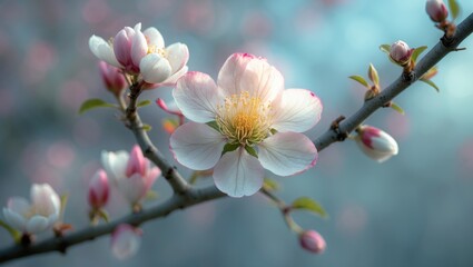 Close-up of a blooming tree branch with white flowers