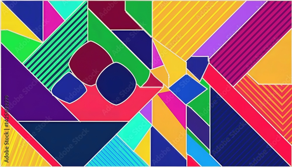 Aufkleber vibrant geometric shapes and patterns against a colorful background layout a symphony of colors and 