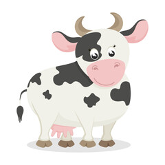 Cute spotted cow. Vector illustration on white background in flat style.