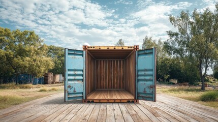 Open Shipping Container on Wooden Dock