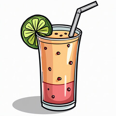 Glass of fruit smoothie, Fruit punch, fruit cocktail, full colour /color illustration