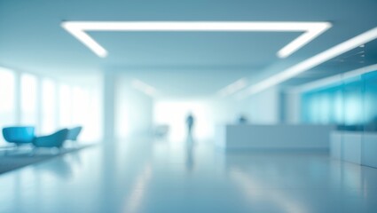Fototapeta premium Spacious Office Background with White and Blue Modern Design in a Large Business Hall