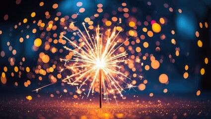 Celebratory Sparkler with Bokeh and Christmas Glow
