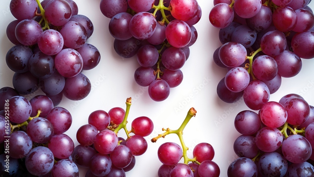 Poster fresh ripe red grape bunch on white background with clipping path